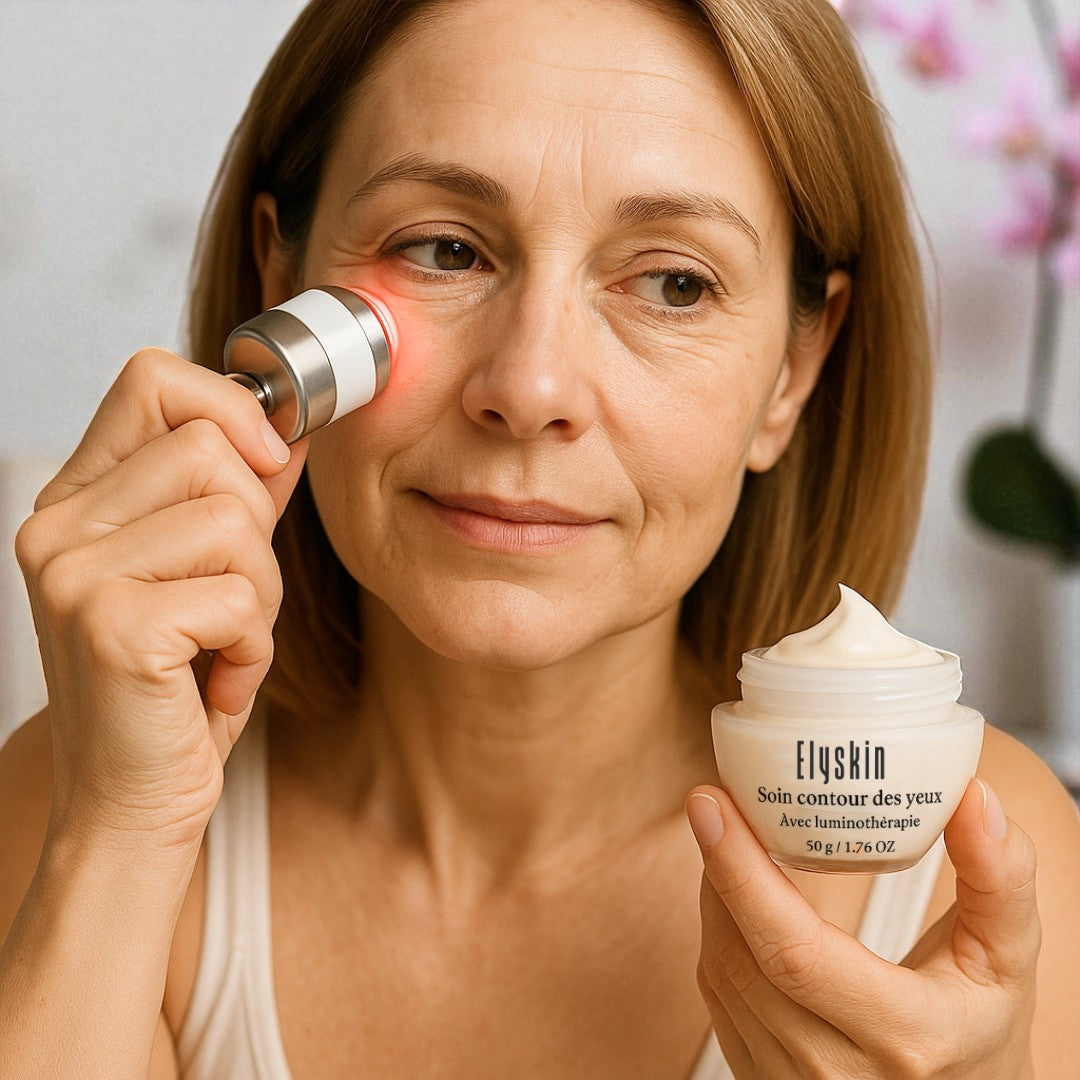 Elyskin - Soin contour des yeux 3-en-1 avec embout massant lumière rouge